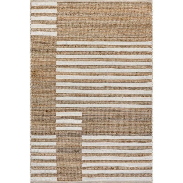 RUGS USA Oberlin Striped Jute Natural Doormat 3 ft. x 5 ft. Indoor/Outdoor Patio Rug
