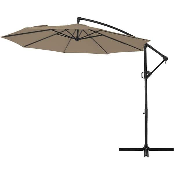 Unbranded 10 ft. Metal Cantilever Tilt Patio Umbrella in Tan