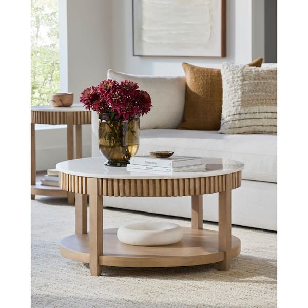 Becki Owens Modern Rosemary 32 in. Tan Round Marble Coffee Table with No Additional Features