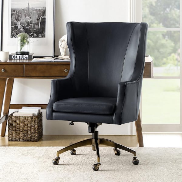 Fabio 25.5 in. W Genuine Leather Tilting Executive Chairs in Navy