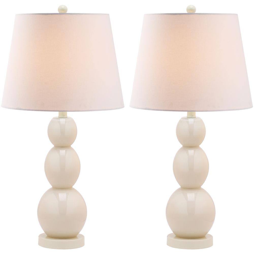 Light Grey Glass 3-Sphere Table Lamp Set with Cotton Shade