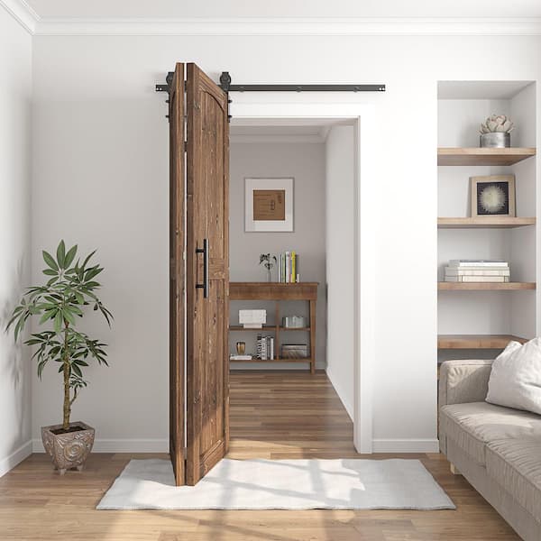SANDING 36 in. x 84 in. Paneled Dark Walnut Arch Top Pine Wood No