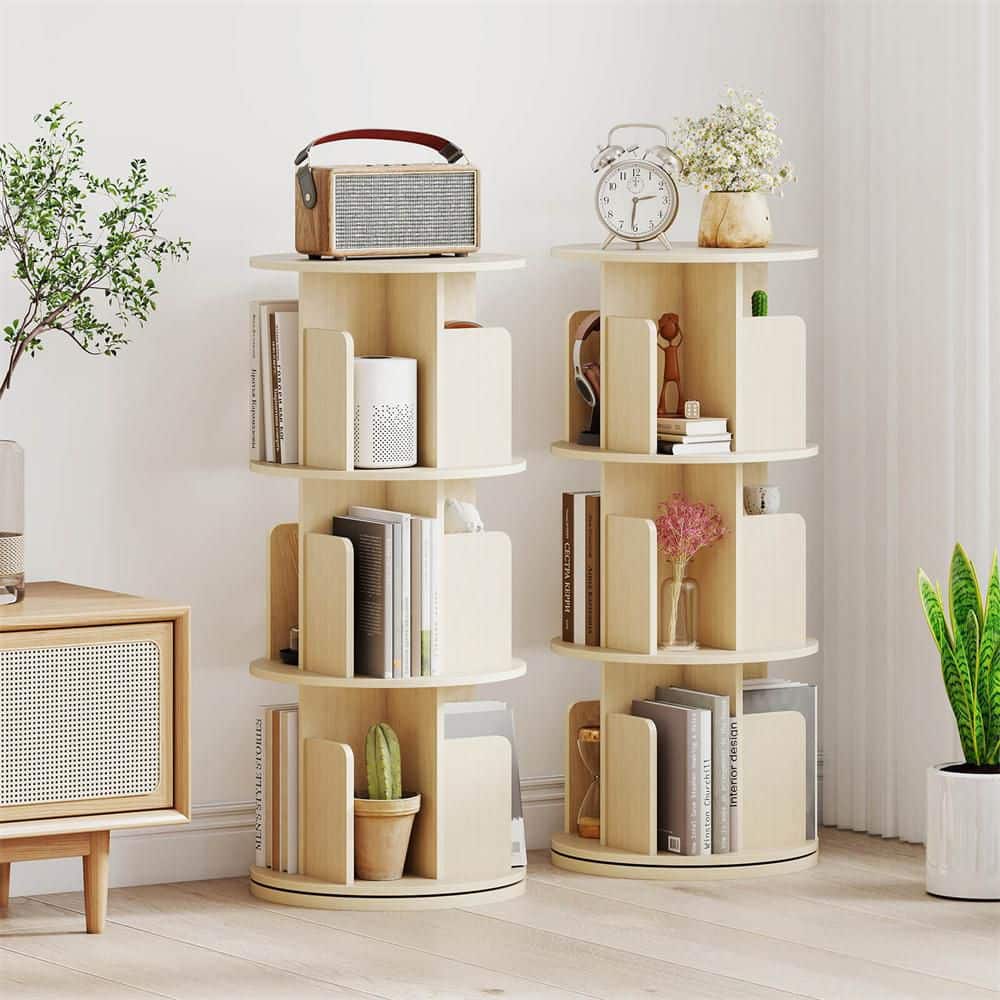 Costway 2-Piece 38.5 in. Tall Natural Engineered Wood 3-Shelf