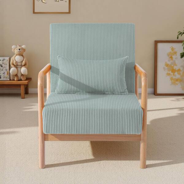 Uixe Mid-Century Light Blue Wood Frame Corduroy Fabric Upholstered