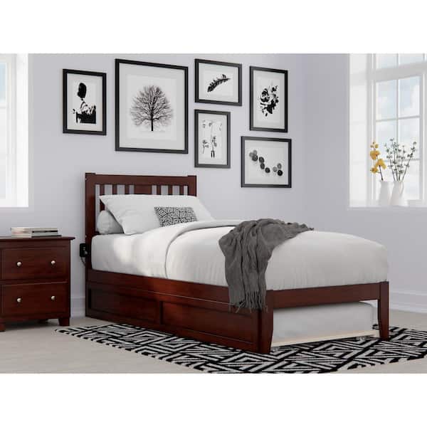 AFI Tahoe Twin Extra Long Bed with USB Turbo Charger and Twin Extra Long Trundle in Walnut