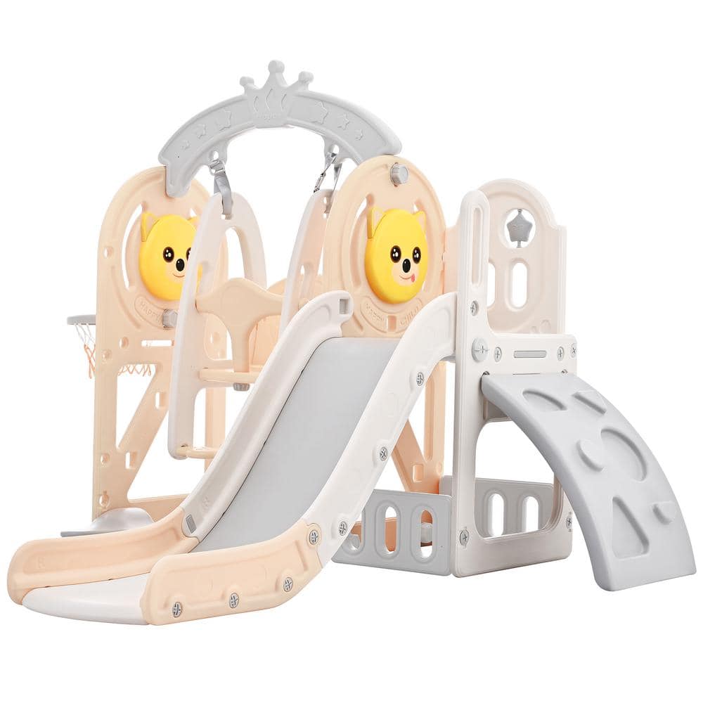 5-in-1 Toddler Climber Slide Playset with Basketball Hoop