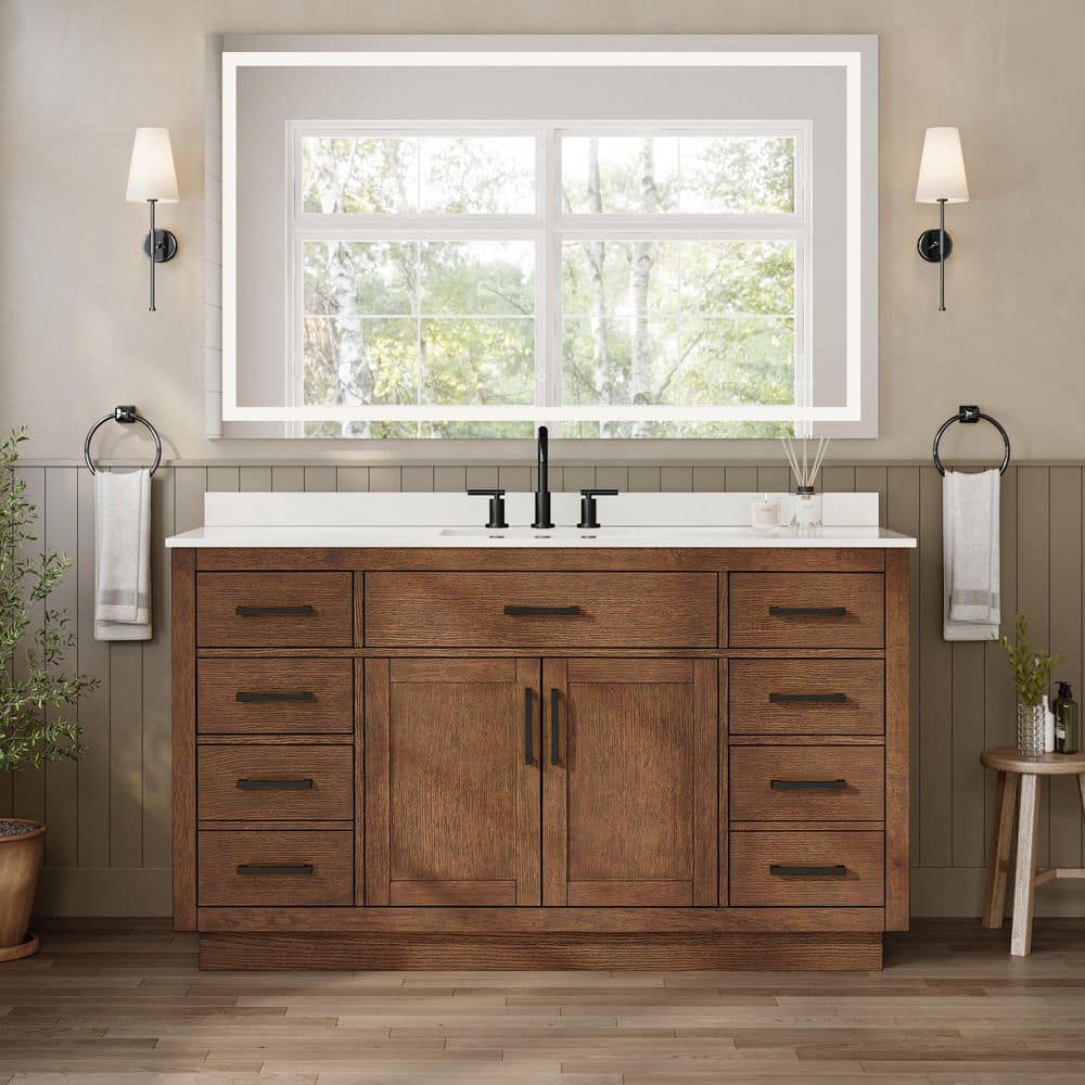 Beckett TK 60 in. Single Freestanding Dark Oak Bath Vanity with White Quartz Top price history on PriceWatchPro