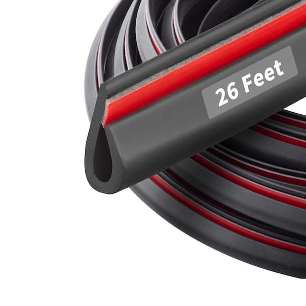 312 in. x 26 ft. x 0.5 in. x 1 in. Flexible, Weather-Resistant, Durable Black Rubber Edging 1-Pack for Car Doors, Glass
