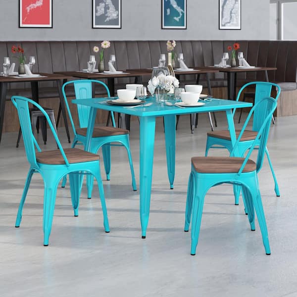 Crystal Teal Blue Restaurant Chairs Set of 4