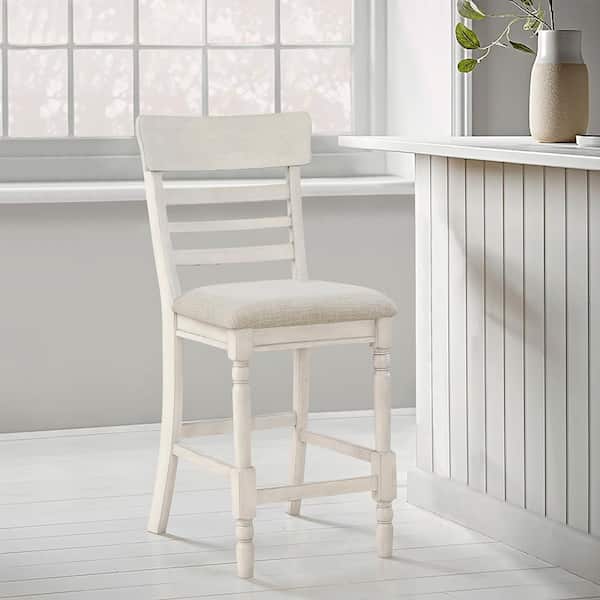 Bobson 42 in. H Antique White Finish Wood Frame Counter Height Chair with Textured Upholstered Seat (Set of 2)