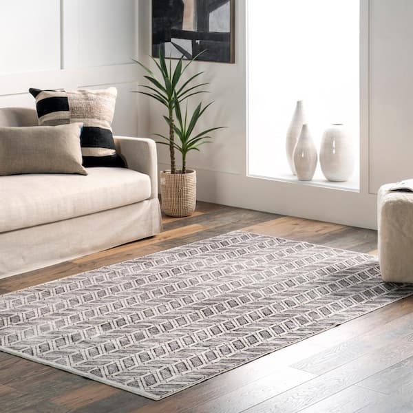 Via Geometric Gray 4 ft. x 6 ft. Striped Machine Washable Area Rug