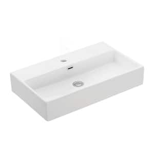 Quattro 70 Wall Mount / Vessel Bathroom Sink in Ceramic White with 1 Faucet Hole