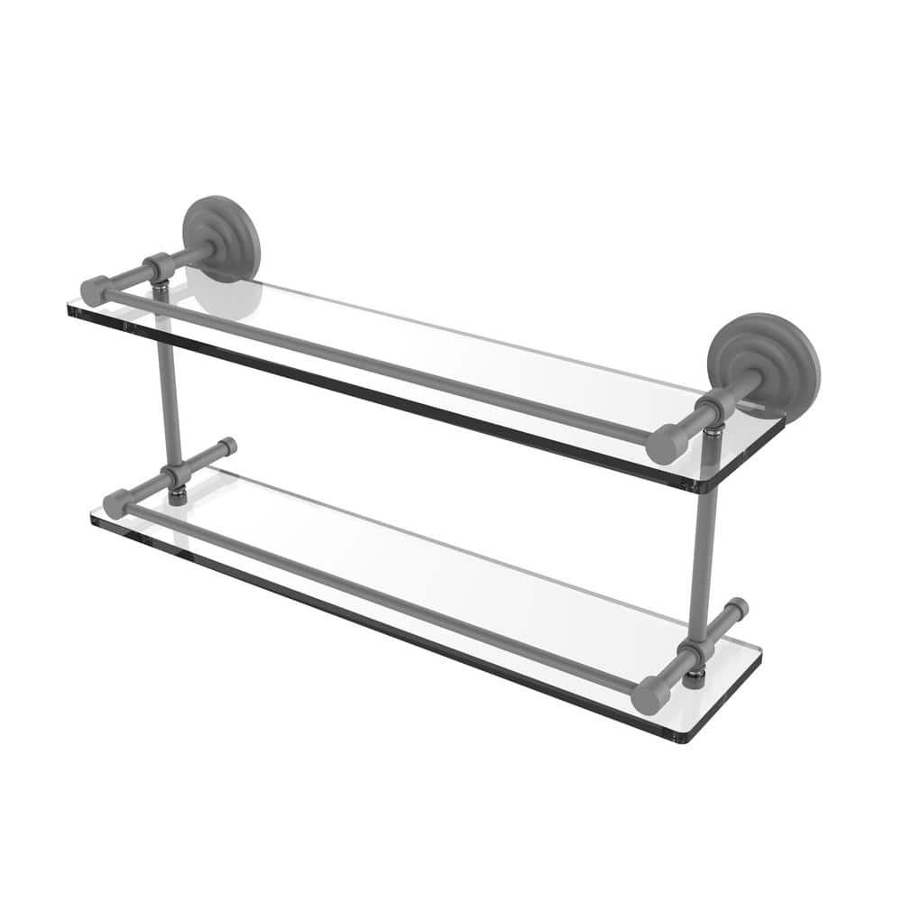Allied Brass Que New 22 in. Double Glass Shelf with Gallery Rail in Matte  Gray QN-2/22-GAL-GYM The Home Depot