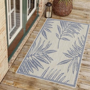 Liana Ivory and Blue 2 ft. x 3 ft. Indoor/Outdoor Area Rug