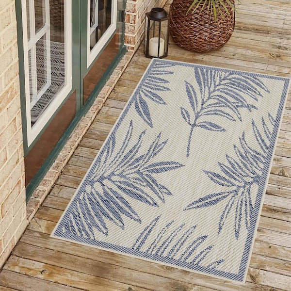 Liana Ivory and Blue 2 ft. x 3 ft. Indoor/Outdoor Area Rug