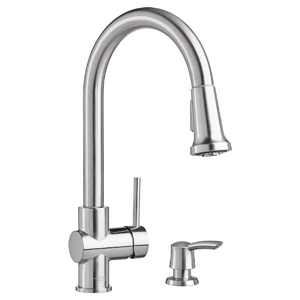 American Standard Montvale Single-Handle Pull-Down Sprayer Kitchen Faucet with Soap Dispenser in Stainless Steel