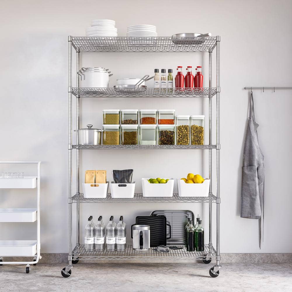 UltraDurable 5-Tier Chrome Steel Wire Shelving, 48" x 24" x 72"