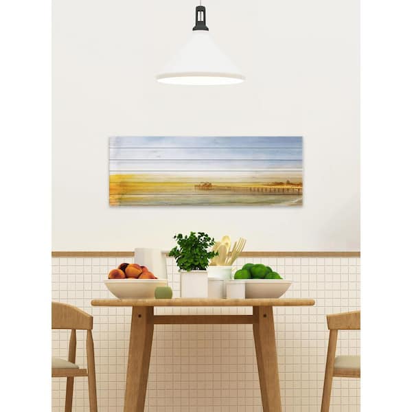 Unbranded 15 in. H x 45 in. W "Malibu Pier" by Parvez Taj Printed White Wood Wall Art