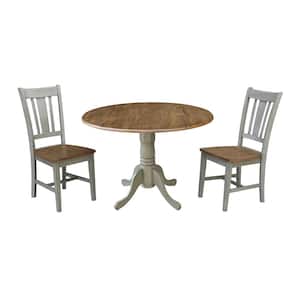 Brynwood 3-Piece 42 in. Hickory/Stone Round Drop-Leaf Wood Dining Set with San Remo Chairs