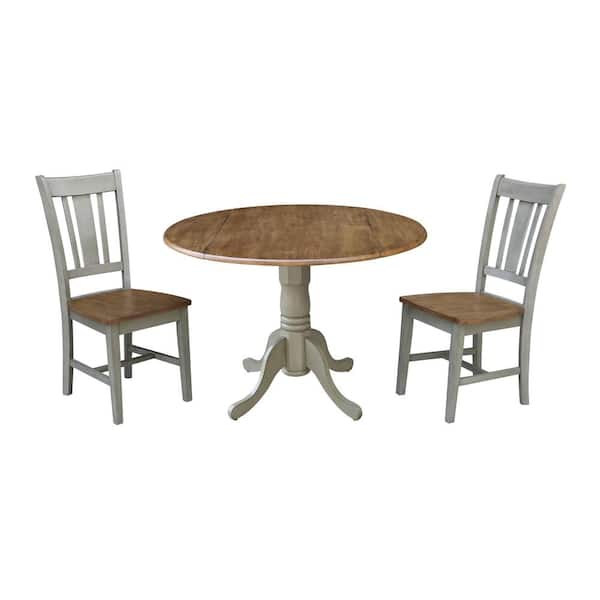 International Concepts Brynwood 3-Piece 42 in. Hickory/Stone Round Drop-Leaf Wood Dining Set with San Remo Chairs