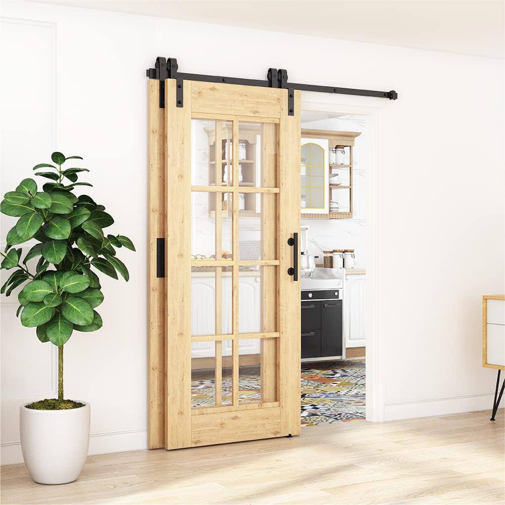12ft Matte Black Single Bypass Barn Door Hardware Kit