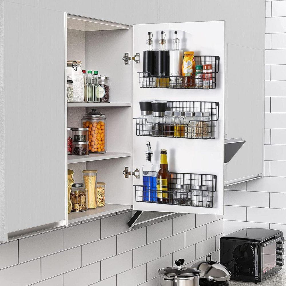 Whatseaso 14.57 in. 4 Set Metal Wall Mount Spice Rack in Black WJ16QX6 ...