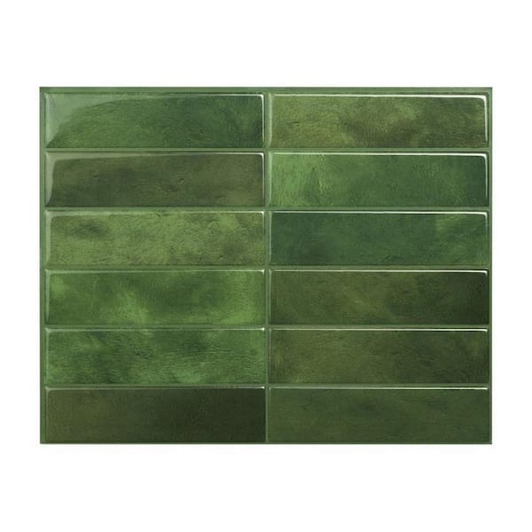 Yipscazo 11.4 in. x 9 in. Green Vinyl Peel and Stick Backsplash Tiles for Kitchen ( 10-Pack/7.2 sq. ft. )