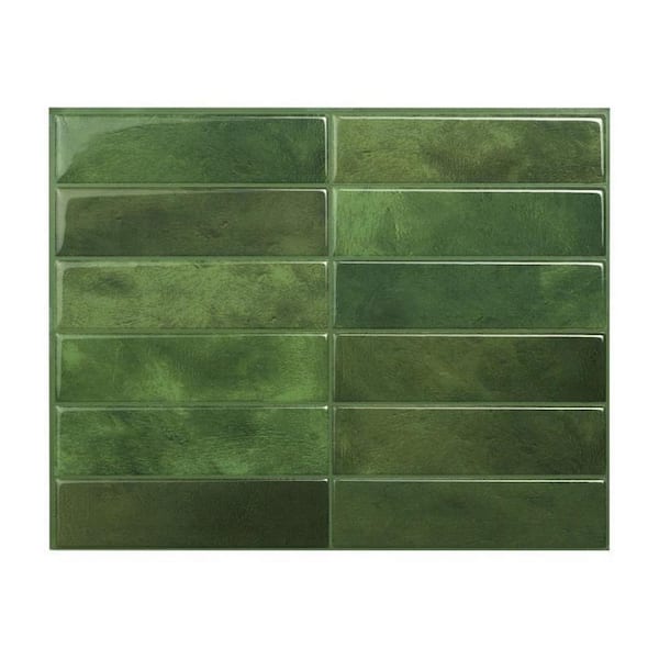 Yipscazo 11.4 in. x 9 in. Green Vinyl Peel and Stick Backsplash Tiles for Kitchen (20-Pack/14.25 sq. ft.)