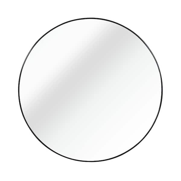 Black 24 in. W x 24 in. H Metal Round Bathroom Wall Mirror