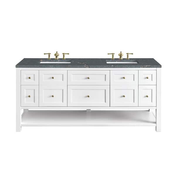 James Martin Vanities Breckenridge 72.0 in. W x 23.5 in. D x 34.2 in. H Double Bathroom Vanity in Bright White with Parisien Bleu Quartz Top
