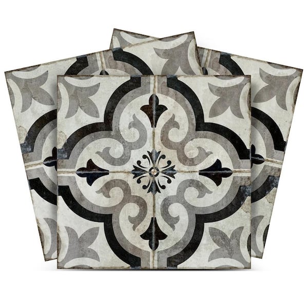 MI ALMA Black, White, and Gray R86 7 in. x 7 in. Vinyl Peel and Stick Tile (24 Tiles, 8.17 sq. ft./Pack)