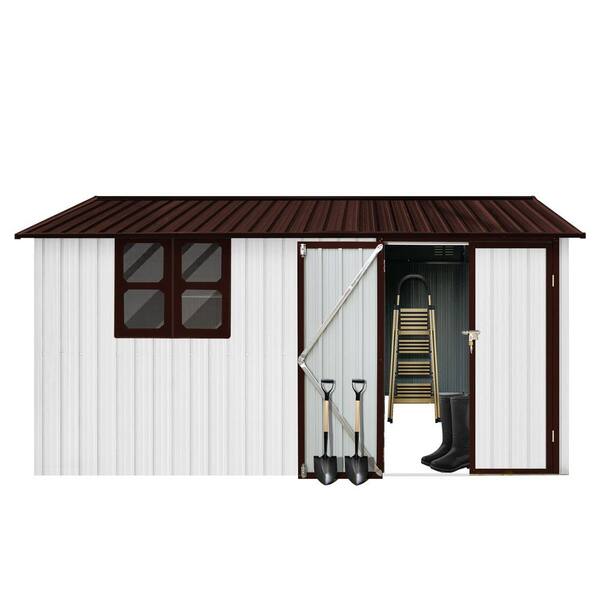 Metal garden sheds 12ftx10ft outdoor storage sheds white+coffee with window