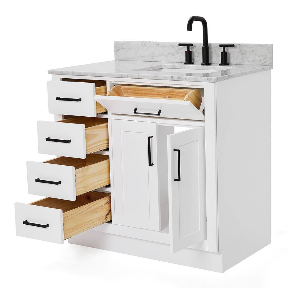 Ariel White 37" Single Basin Vanity with Marble Top
