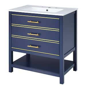 30 in. W x 18.3 in. D x 33.7 in. H Single Sink Freestanding Bath Vanity in Blue with White Ceramic Top