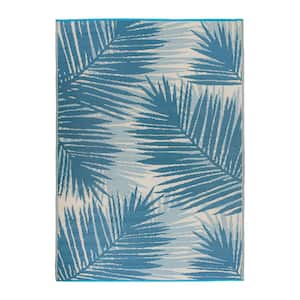 Hawaii Blue 8 ft. x 10 ft.  Tropical Floral Reversible Plastic Outdoor Area Rug