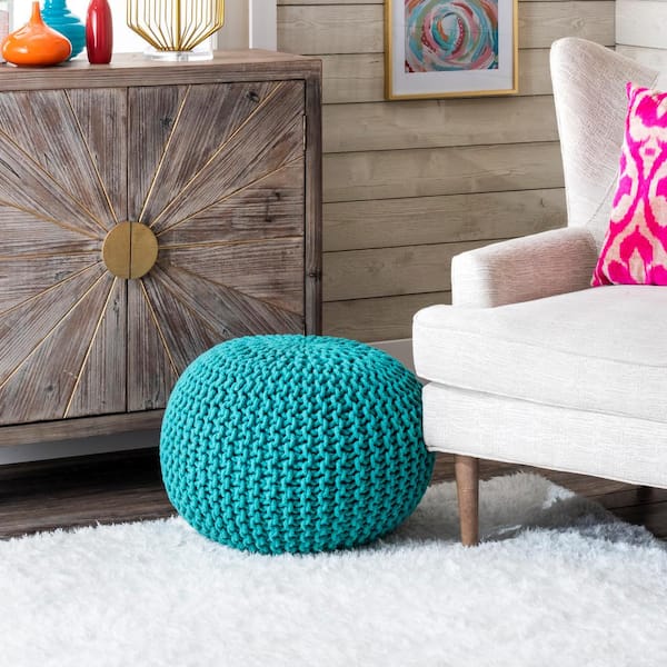 Nuloom Ling Knit Filled Ottoman, Nuloom Classic Moroccan Faux Leather Filled Ottoman Pouf