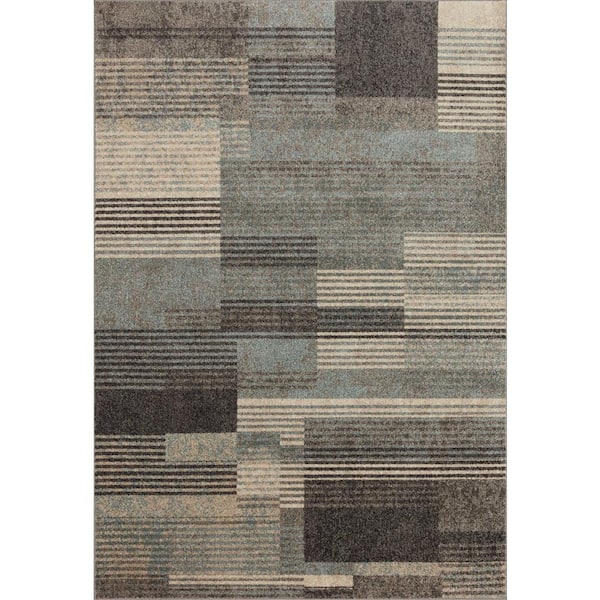 LOLOI II Bowery Storm/Taupe 5 ft. 5 in. x 7 ft. 6 in. Contemporary Geometric Area Rug