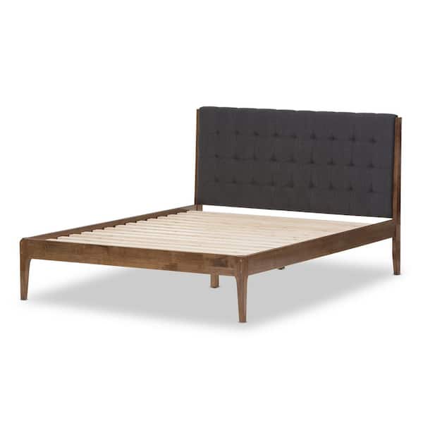 Clifford Mid-Century Dark Gray Fabric Upholstered Queen Size Bed