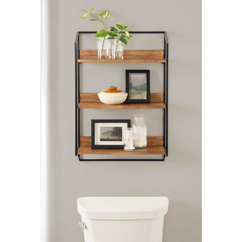 Hylton Rustic Brown Wood Floating Decorative Wall Shelf