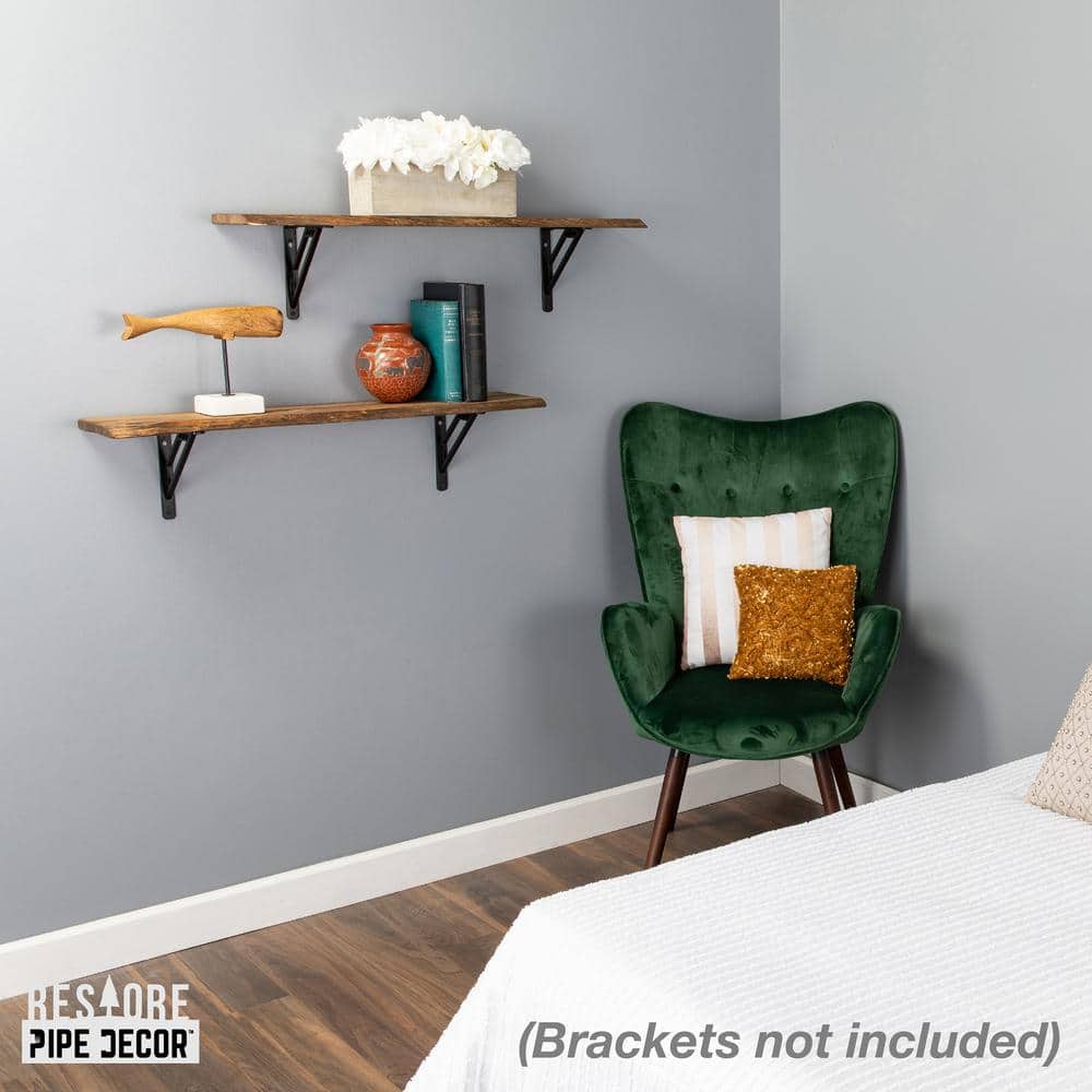 36" Medium Brown Solid Pine Live Edge Wall Shelf Set