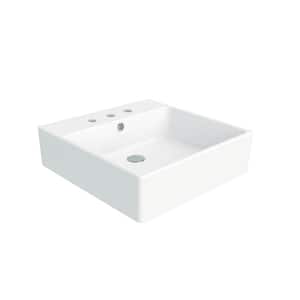 Simple 50.50A Wall Mount / Vessel Bathroom Sink in Ceramic White with 3 Faucet Holes