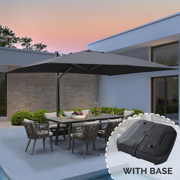 10 ft. x 13 ft. Large Outdoor Aluminum Cantilever 360-Degree Rotation Patio Umbrella with Base, Gray