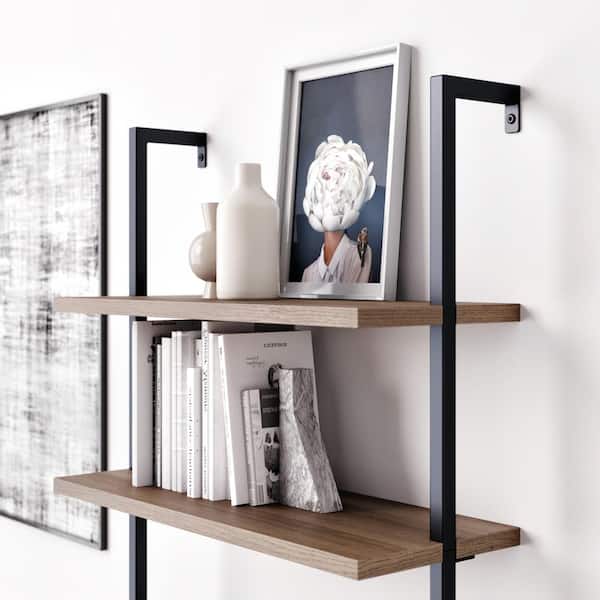 6 Shelf Wall Mount Ladder Bookcase, Metal Frame Bookshelves