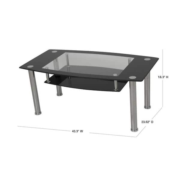 Avf 44 In Black Clear Large Rectangle Glass Coffee Table With Chrome Plated Legs T12 A The Home Depot
