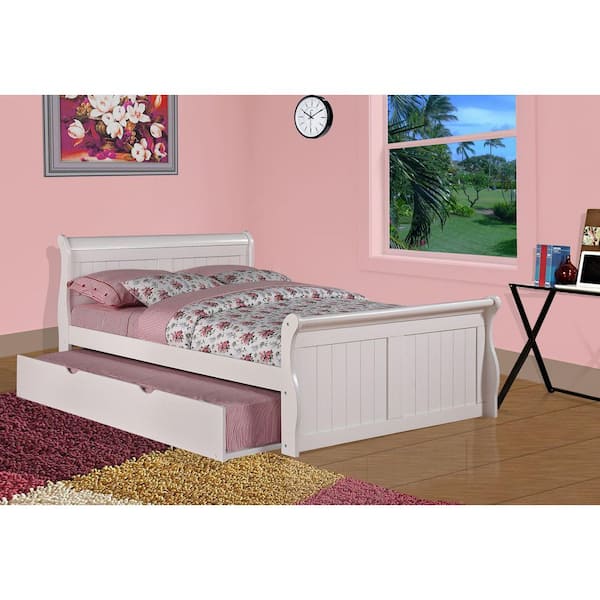 White Sleigh Full Bed with Twin Trundle