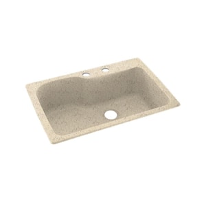 Dual-Mount Solid Surface 33 in. x 22 in. 2-Hole Single Bowl Kitchen Sink in Tahiti Desert