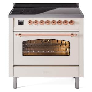 Nostalgie II 36 in. 6 Zone Freestanding Induction Range in Antique White with Copper