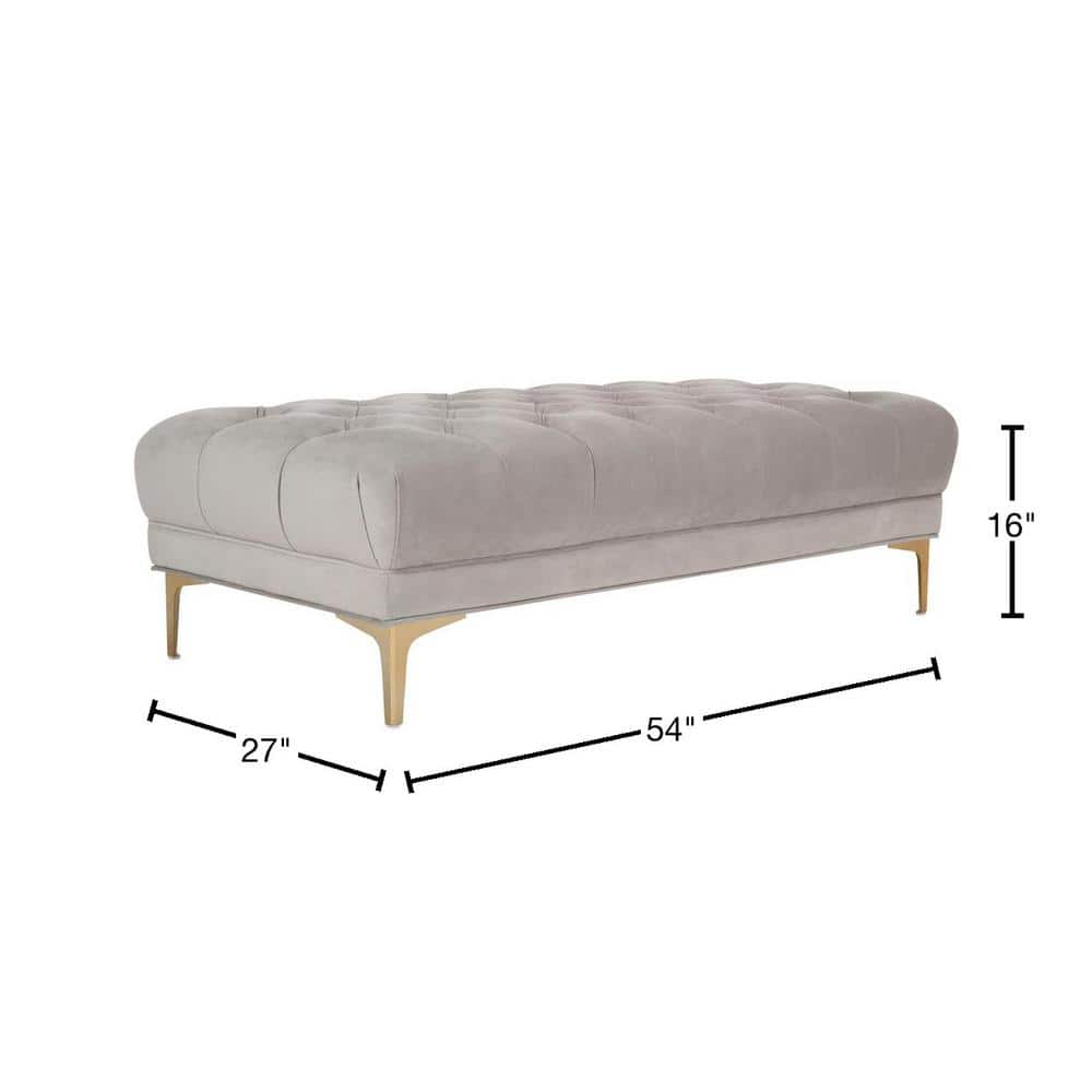 Luxurious Grey Velvet and Brass Tufted 54" Bench