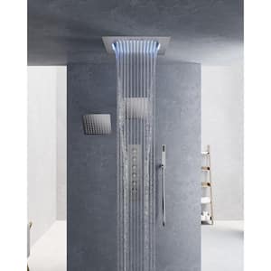 5-Spray 20 in. Ceiling Mount LED Music Dual Shower Head Fixed and Handheld Shower Head and in Brushed Nickel