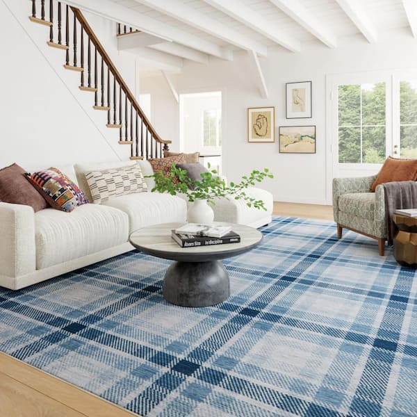 3 ft. x 8 ft. Blue Ombre Machine Washable Indoor Runner Rug
